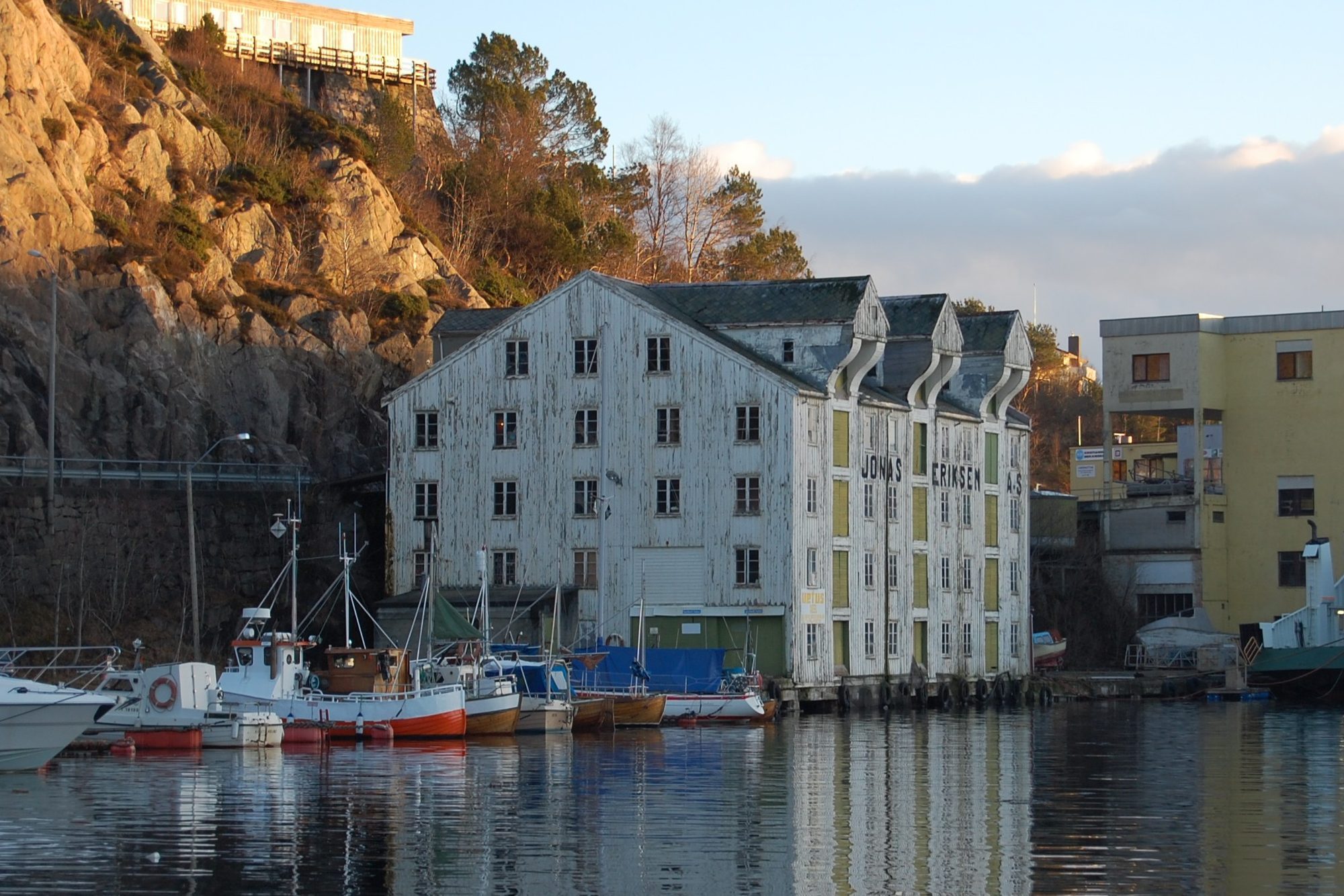 Historic Jonas Eriksen waterfront warehouse at Vågen harbour, Kristiansund Norway